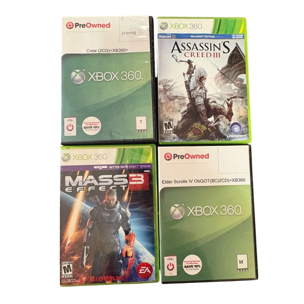 Xbox 360 Game Lot Assassins Creed III Mass Effect 3 The Crew Oblivion 4 Games‎